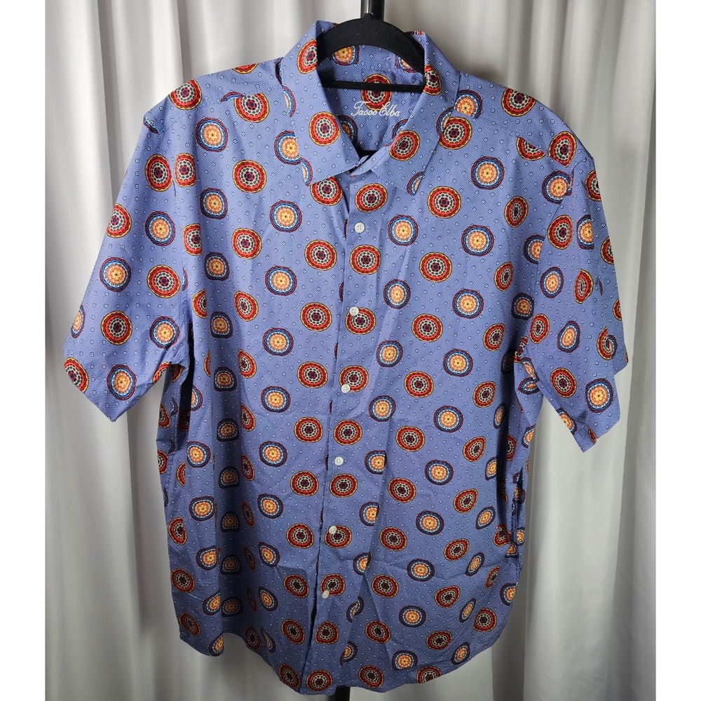 Men's Tasso Elba Button Up Shirt Medallion Print Short Sleeve Fun Casual Sz‎ XXL